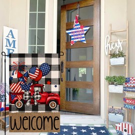 4TH Emotion 4th of July Welcome Garden Flag 12x18 Double Sided for Outside, Independence Day Patriotic Summer Truck Small Burlap Yard Flag for Outdoor Decorations