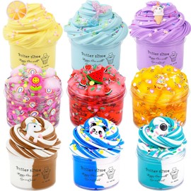9 Pack Slime Kit - with 3 Jelly Cube Crunchy Slime and 6 Butter Slime, Non-Sticky, Mess-Free, Stress Relief Clear Slime - Toys for Girls and Boys - Party Favor, Stress Relief Toy, Classroom Reward