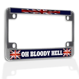 Fastasticdeals Metal Insert Bike License Plate Frame Oh Bloody Hell Weatherproof Motorcycle Accessories Chrome 4 Holes Solid Insert