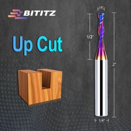 BITITZ Upcut Spiral Router Bit 1/4 Inch Shank 1/8 Inch Cutting Diameter 1/2 inch Cutting Length with Extra Long Life Coating CNC Router Bits End Mill for Wood Cutting, Slot Mortise, Engraving