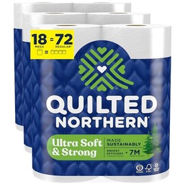 Quilted Northern Papel higiénico ultra suave y fuerte, 18 megarrollos = 72 rollos regulares, 5 veces más fuerte*, papel higiénico suave de primera cal