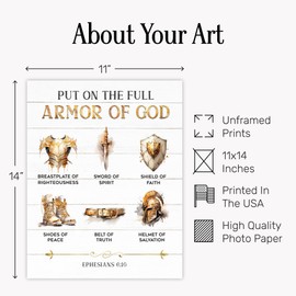 Armor of God Wall Art for Men - 11x14 Christian Wall Decor - Ephesians 6:10 Scripture Art - Religious Gifts - Bible Verse Decor - Full Armor of God Inspirational Artwork for Home Office Bedroom