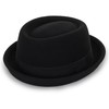 Porkpie Men's Flat Top Hat Black Wool Hat with Ribbon