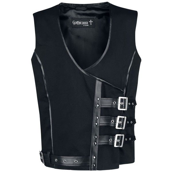 Gothicana by EMP Men's Black Vest with Buckles, black