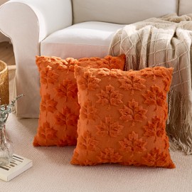 Maple Leaf Fall Pillow Covers 16x16 Inch Set of 2 Autumn Decorative Throw Pillow Covers Indoor Outdoor Orange Soft Plush Faux Fur Pillow Cases Thanksgiving Harvest Bedroom Sofa Cushion Couch Decor