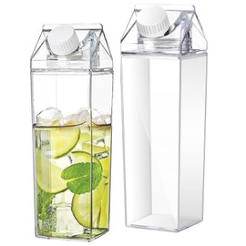 Pack of 2 Milk Carton Water Bottle, 1000 ml Clear Water Bottle, Square Milk Bottle, Transparent Milk Carton, Juice Container Bottle, Reusable, for Picnics, Camping
