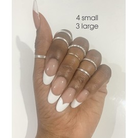 LCT Silver midi rings Set of 8 thick thin mixed style mid stacking ring smooth small and large (4small 4large)