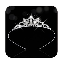 Kilshye - Tiara de princesa plateada y corona de vidrio rosa para niñas y niñas, 1 Count (Pack of 1), Diamante falso