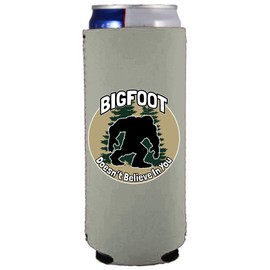 Bigfoot Doesn't Believe In You Slim Can Coolie (2 Pack, Gray)
