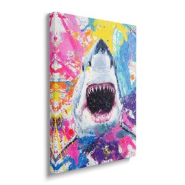 Shark Canvas Wall Art Ocean Wildlife Pictures Nautical Art Painting Coastal Prints Graffiti Shark Modern Artwork for Bathroom Living Room Bedroom Office Framed Wall Decor 12"x16"