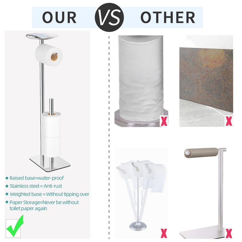 FEILERN Toilet Paper Holder Stand for Bathroom Floor Standing Toilet