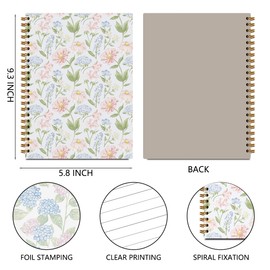 2 Pcs Floral Spiral Notebook, Coquette Preppy Spiral Notebook for Women Friends Girls, 160 Pages Trendy Hardcover Journaling Notebooks for Business Writing Travel Home Office Aesthetic Notebooks