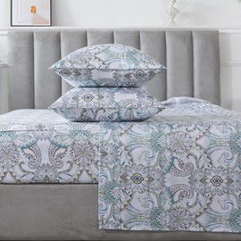 FADFAY Blue Paisley Sheets Set Full Classic Boho Paisley Bedding Luxurious Bohemian Damask Paisley Bed Sheet Breathable 100% Egyptian Cotton 800 Thread Count Deep Pocket Fitted Sheet 4Pcs, Full Size