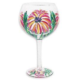 lesser and pavey LP48089 Hand Painted Gin Glass | Tropical Flowers | 1 Piece-9x9x21 cm Accessory, Multi Coloured