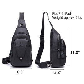 BULLCAPTAIN Leather Sling Bag for Men Multi-pocket Crossbody Chest Bag Travel Casual Shoulder Backpack (Black)