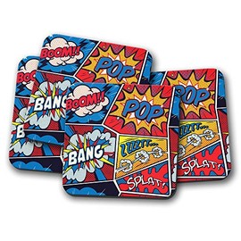4 Set - Funky Comic Strip Coaster - Superhero Dad Brother Son Pop Art Gift #8860