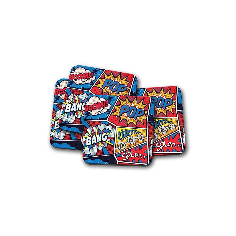 4 Set - Funky Comic Strip Coaster - Superhero Dad