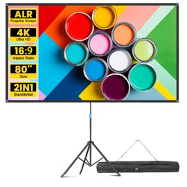 Projector Screen with Stand, 80 Inch Portable Projector Screen Outdoor Indoor, 1.2 Gain Fiberglass Projection Screen, 16:9 Outdoor Movie PVC Screen with Carrying Bag for Movie Night (Grey Screen)