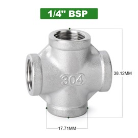 TAISHER 2PCS Stainless Steel 4 Way Pipe Fittings, 1/4" BSP Female Pipe Fittings