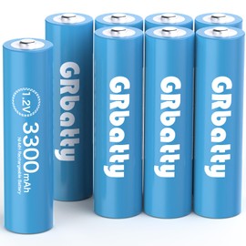 GRbatty AA Rechargeable Batteries Ni-MH, 3300mAh Long Lasting, 1.2V 1200 Cycles Rechargeable AA Batteries- 8 Count for Household and Business Devices