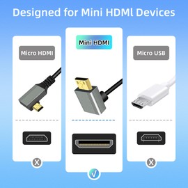 RIIEYOCA 8K Mini HDMI to HDMI Adapter Cable,90 Degree Up Angle Mini HDMI Male to HDMI Male 8K@60Hz 4K@120Hz 48Gbps High Speed HDMI 2.1 Cord,Compatible with Laptop,TV,Camcorder etc.(1M)