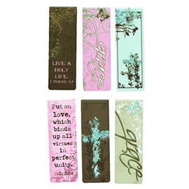Christian Art Gifts Set of 6 Vintage Floral Grace Inspirational Magnetic Bible Verse Bookmark with Scripture, Size Small 2.3" x .75"