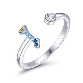SIMPLGIRL Initial Rings 925 Sterling Silver Letter Rings Rainbow Adjustable Alphabet Ring with Colored Cubic Zirconia for Women Girls, Initial Letter I