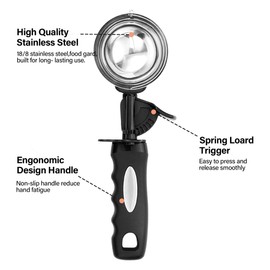 Ice Cream Scoop with Trigger, 6 Tbsp Cookie Scoop for Baking, 3 Oz Cookie dough Scooper, Large Ice Cream Scooper, Stainless Steel Portion Scoop, 90 ML