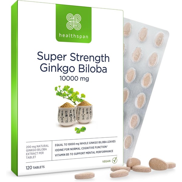 Healthspan Ginkgo 10,000 Cognitive Support (120 Tablets) | Maximum Strength