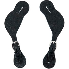 Jeereal Leather Western Spur Straps for Cowboy | Men and Women's Boots Equipment | Double Ply Reinforced Stitching Spur Straps (Black | Pattern)