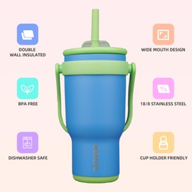 BJPKPK 30 OZ Insulated Travel Tumbler with Handle and Straw, Stainless Steel Water Bottle, Double Wall Vacuum Insulated Mug, for Work, Car, Travel, Sky Blue