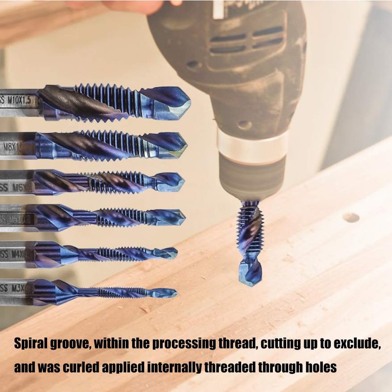 Yakamoz 6Pcs Hexagon Titanium Drill Tap Combination Bit Set, 1/4"