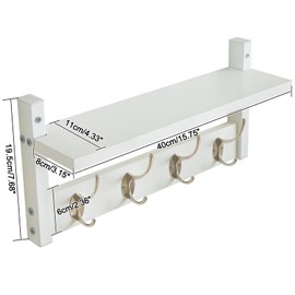 YMYNY Coat Rack Shelf Wall Mounted, Coat Hooks Set of 2, Entryway Coat Hanger with 4 Double Hooks, 31.5" Wall Floating Shelf with Hat Rack, for Kitchen, Bedroom, Bathroom, White UHWS001W-2