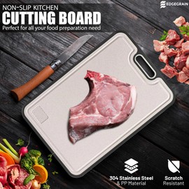 EDGEGRAIN Titanium Coated Stainless Steel Cutting Board, Professional Double-Sided Chopping Board with Wheat Straw PP, Food Grade