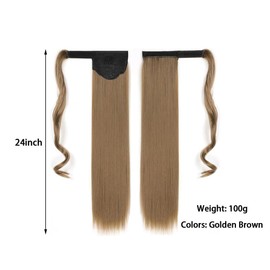 TTPSRY Ponytail Hair Extension 24 Inch Long Straight Synthetic Extensions Braid Velcro Natural Straight Ponytail for Women (Light Brown)