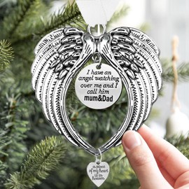 LYPER Loss of mum & dad Gift Angel Wings Memorial Christmas Ornaments, Sympathy Gifts - I Have a Angel Watching Over Me I Call -A Piece of My Heart Is in Heaven Christmas Decorations for Loved One