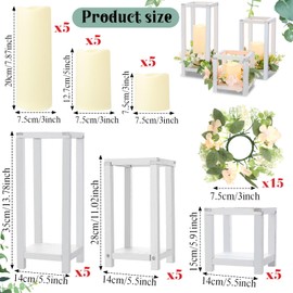 Hushee 15 Set 45 Pcs Wooden Wedding Lantern Centerpiece Wooden Candle Lantern Set Rustic Lantern Candle Holder for Wedding Table Decoration Farmhouse Candle Lantern for Christmas Party (White)