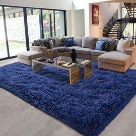 YJ.GWL Soft Shag Fluffy Area Rugs Living Room Rug, 5'x8' Shag Rugs for Bedroom, Modern Shaggy Dorm Rug, Throw Rug Plush Rug for Kids Room Fuzzy Large Carpet for Nursery, Navy Blue - color: Navy Blue, size: 8x10 Feet
