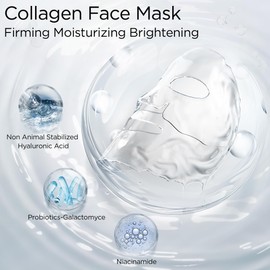 Lingmeier Collagen Face Mask 80,000ppm Marine Hydrolyzed Collagen (300-500Da) & Hyaluronic Acid | Overnight Hydration Gel Sheet for Deep Moisture | Gentle Formula, Safe for Sensitive Skin