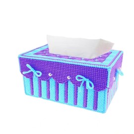 Btibpse 3D Cross Stitch Kits Simple Embroidery Tissue Box Needlecrafts for Beginners/Kids/Girls/Women (Cyan+Purple)