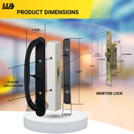 G.A.S Hardware 10" Olympus Sliding Patio Glass Door Center Latch Black Pull Handle Set Replacement w/Mortise Lock - fits 3 ¹⁵/₁₆ inches Hole Spacing and 1-1/4" to 2-1/4" Door Thickness
