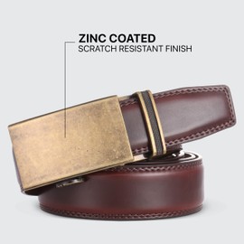 Marino Men’s Genuine Leather Ratchet Dress Belt With Automatic Buckle, Trim to Fit Enclosed in an Elegant Gift Box - Aurelian - Mahogany - Adjustable from 48" to 64" Waist