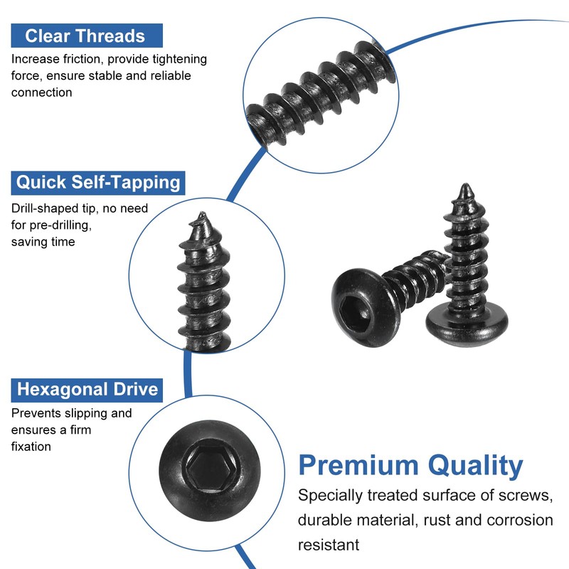 sourcing map Hex Socket Self Tapping Screws, M3 x 10mm