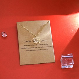 AILUOR Clavicle Chain, Fashion Gold Sun Chain Sunshine Pendant Necklace with Message Card Friendship Dainty Gold Butterfly Choker Jewellery, Metal
