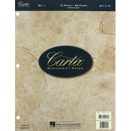 Carta Manuscript Paper No. 1 - Basic | 10 Stave Sheet Music Paper | 8.5 x 11 Staff Paper Notebook for Composers and Students | 96 Pages of 3-Hole Punched Music Paper Loose Leaf