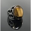 KAR Carved Snake Design 925K Sterling Silver Tiger Eye Men's