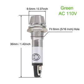 VictorsHome - Luz indicadora LED de 8 mm con carcasa de metal de 8 mm, 5 unidades, Verde, 110V