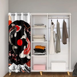 Feelyou - Cortina de privacidad para puerta de pescado koi japonés, 1 panel, 149 x 203 cm, con aislamiento térmico, con diseño de flores de cerezo, estilo japonés, para decoración del hogar, para