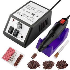Professional Electric Nail Drill Machine Nails File Manicure Pedicure Set for Acrylic Gel Dip Powder Art Shape Remover Tool Polisher Grinder Low Noise with 6 Drill Bits 156pcs Sanding Bands (Black) - Color: Black