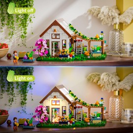 FUNWHOLE Botanical-Garden Greenhouse Lighting Building-Bricks Set - Farm Flower House Collection LED Light Model Display Set 1428 Pcs for Adults and Teens Who Love Flowers and Plants
